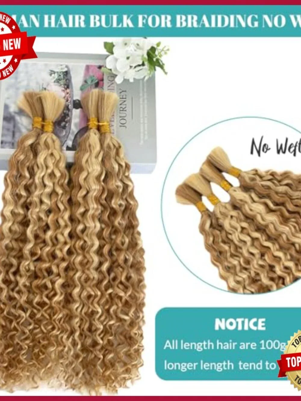24 Inch Water Wave Bulk Human Hair Extensions 100g for Boho Braids